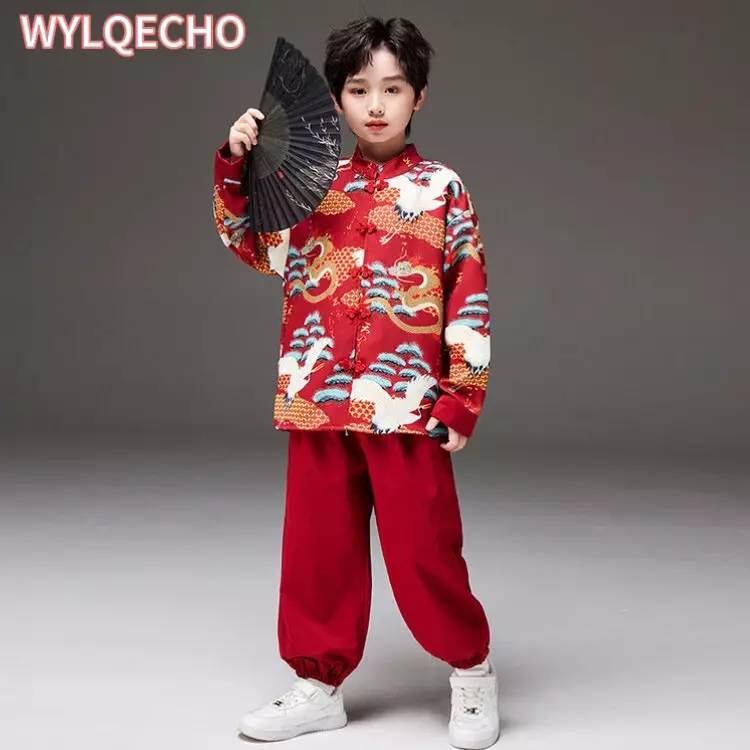 Ensemble de vêtements College de style chinois rouge pour filles, costume de prairie Tang, vêtements de scène, jupe Hanfu, tenue de nouvel an chinois