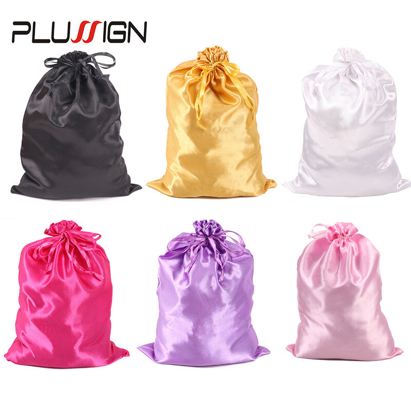 Bolsas de almacenamiento de satén para uso doméstico y en salón, 10x13,8 pulgadas, negro y rosa, bolsa de seda suave para pelucas de pelo, herramientas de embalaje
