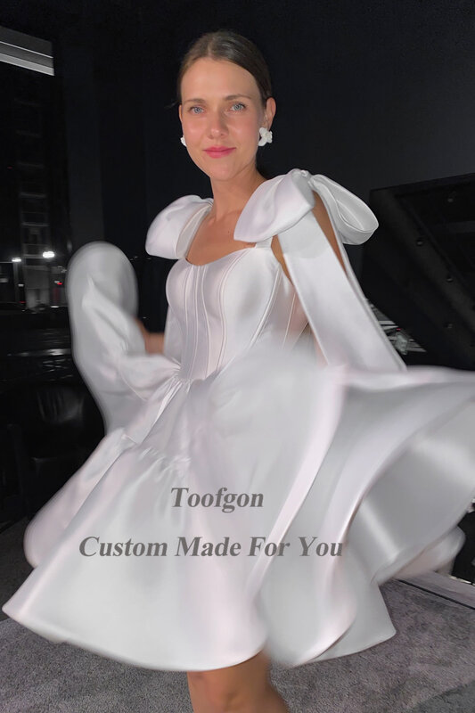 Toofgon ชุดแต่งงานสั้นๆสำหรับเจ้าสาวชุดรัดโบว์ชุดแต่งงานแบบเจ้าหญิงชุดชุดเดรสเจ้าสาวสำหรับงานพรอม