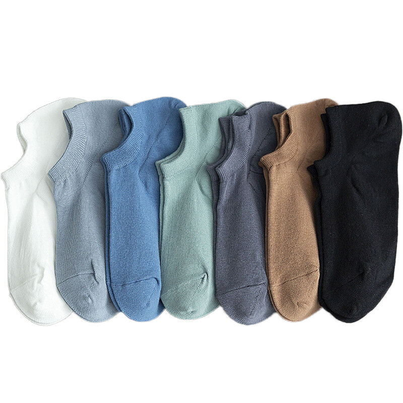7 par wiosennych letnie skarpetki męskich cienkie sport Casual Low top krótkie skarpetki w jednolitym kolorze oddychające niewidzialne skarpetki pochłaniające pot