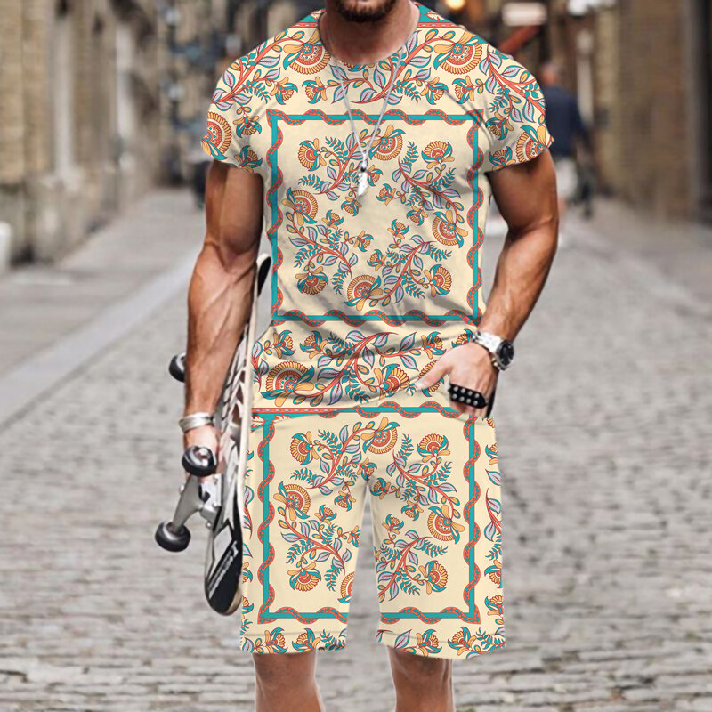 Men's T-shirt Shorts Set Casual Retro Classic Street Fashion 2022 New Beach Sportswear Summer Tracksuit 3D Printed Tops Funny