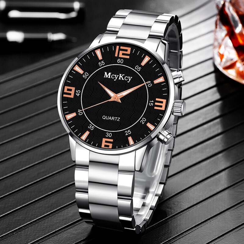 2022 relógio de pulso de quartzo analógico de banda de aço inoxidável masculina da moda