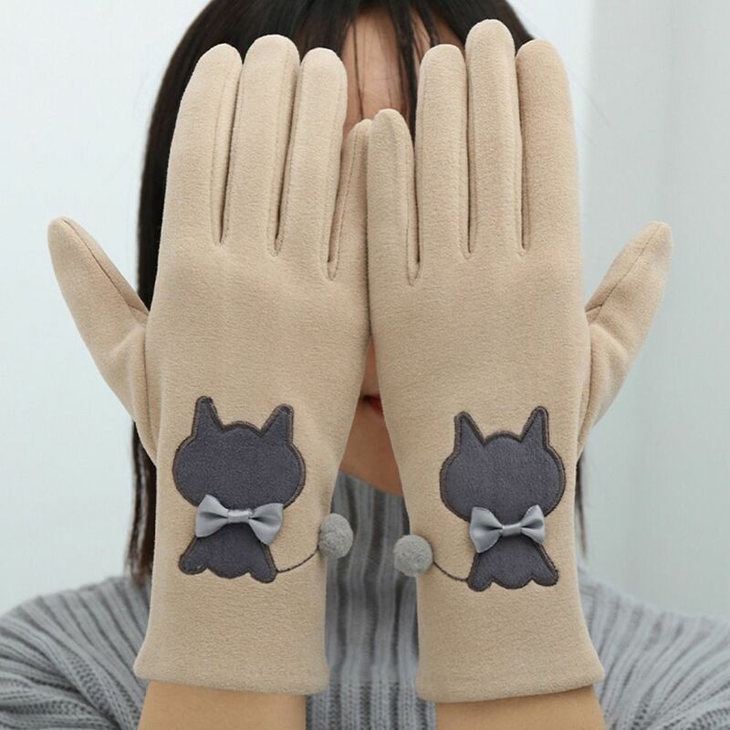 Корейские женские зимние Бархатные плюшевые перчатки для сенсорных экранов теплые перчатки для езды на велосипеде и вождения с котом ветрозащитные варежки противоскользящие перчатки