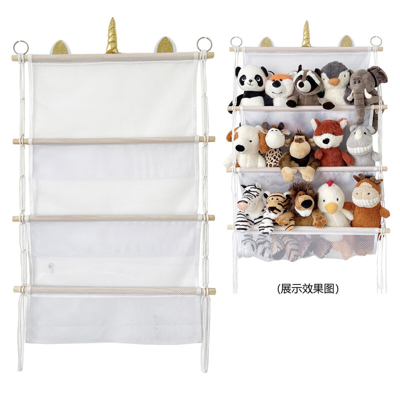 Pendurado Net Holder Storage Bag Collection, suspensão de parede minimalista, organizador de brinquedos para berçário infantil, fácil de instalar, 1 camada, 2 camadas, 3 camadas