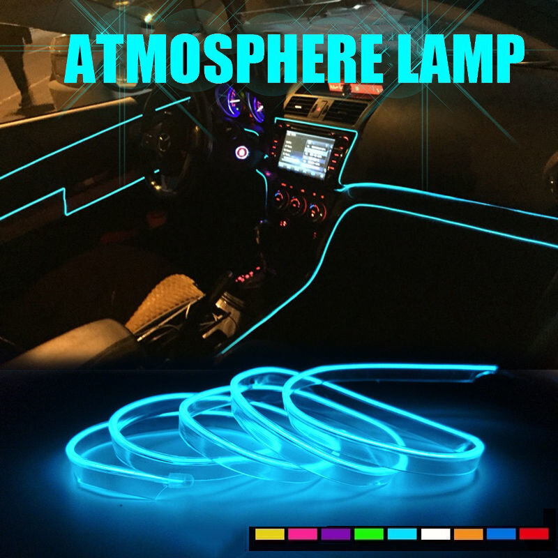 Bandes d'éclairage intérieur de voiture au néon LED, guirxiété automatique, câble métallique EL, lampe de décoration, tube flexible, 1m, 2m, 3m, 5m