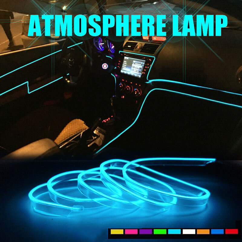 1m/2m/3m/5m Neon LED Car Interior Lighting Strip Lights Auto LED Strip ghirlanda EL Wire Rope Car Decoration lamp tubo flessibile