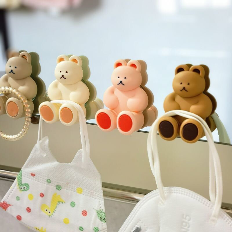 Multi-Functional Cute Cartoon Bear Silicone Suction Cup Toothbrush Holder Hanging Suction Cup Storage Hook Bathroom Storage Rack