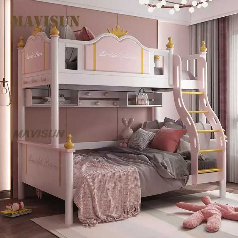 Princess  Pink Bunk  Girl Child Liked Up Down room Set Combination Storage  Household Suitable Home Furniture