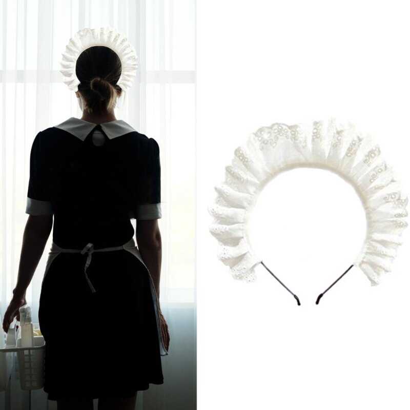 Lolita-Aro para con cordones plisados ​​para mujer, diadema elegante con patrón calado para maquillaje, accesorios para