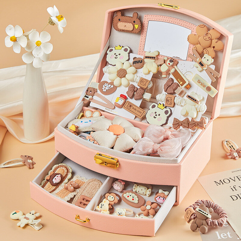 Set perhiasan putri dengan kotak kotak penyimpanan aksesori rambut perempuan hadiah aksesori rambut indah putri hadiah mainan anak perempuan hadiah ulang tahun