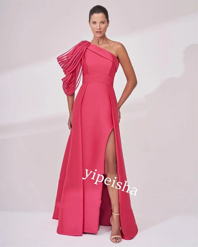 Saudi Arabia Ball Dress Evening Satin Pleat Party A-line One-shoulder Bespoke Occasion Gown Long Dresses  