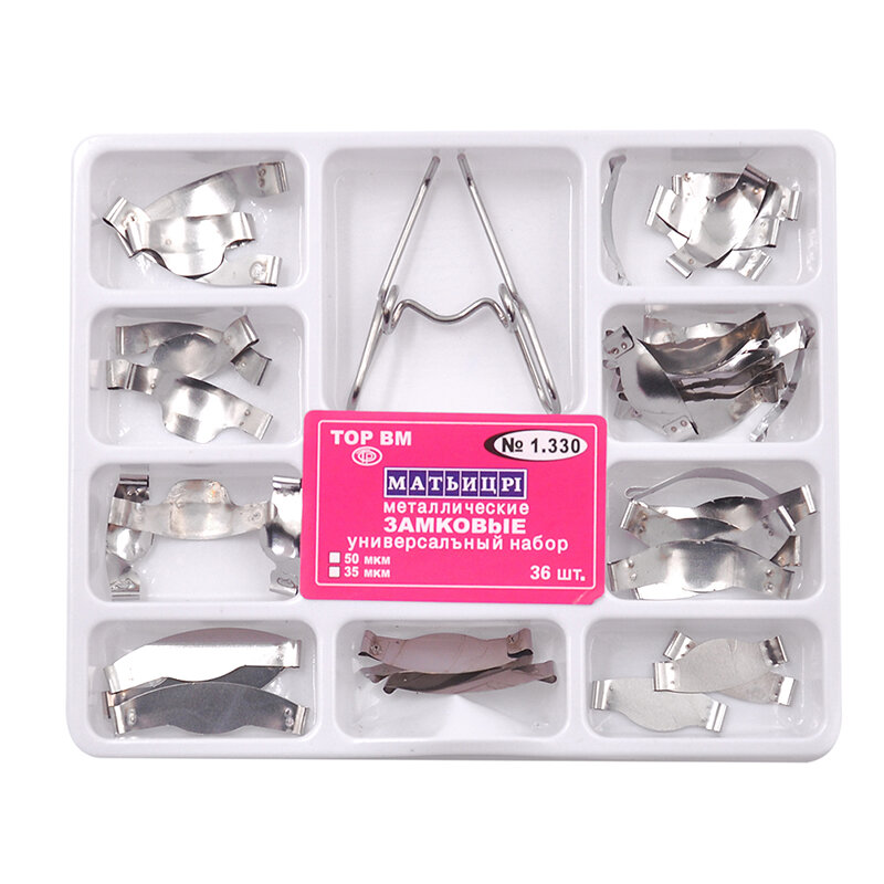 Matriz Dental con Spring clip No.1.330, matriz de Metal contorneada seccional, kit completo para herramientas de dentadura de repuesto