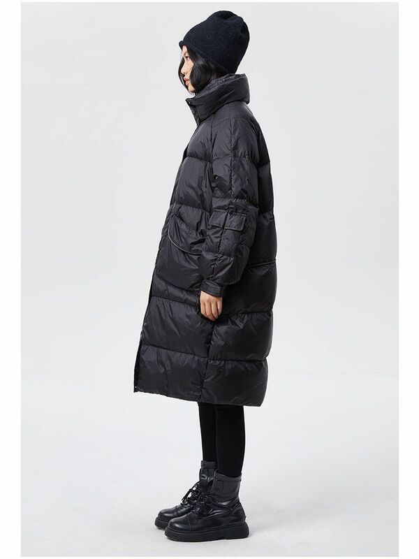 Mantel Musim Dingin Kualitas Bagus Panjang Bawah Mantel Tebal Berbulu Mode Wanita Kerah Tinggi Tebal Bawah Parka dengan Sabuk Wy1067