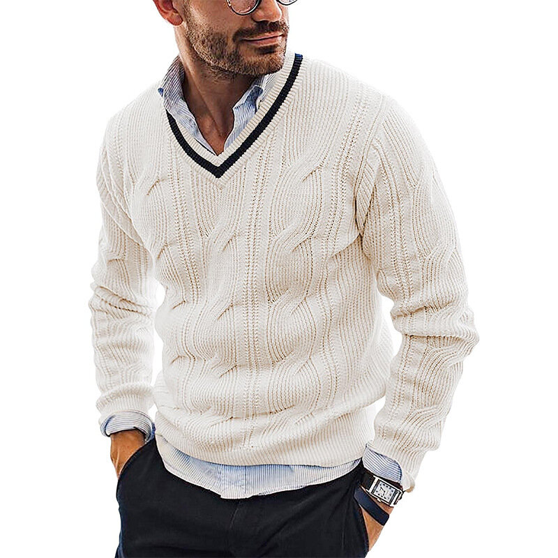 Sweter męski jesień i zima nowy Trend w modzie z dekoltem w jednolitym kolorze Casual sweter w dużym rozmiarze