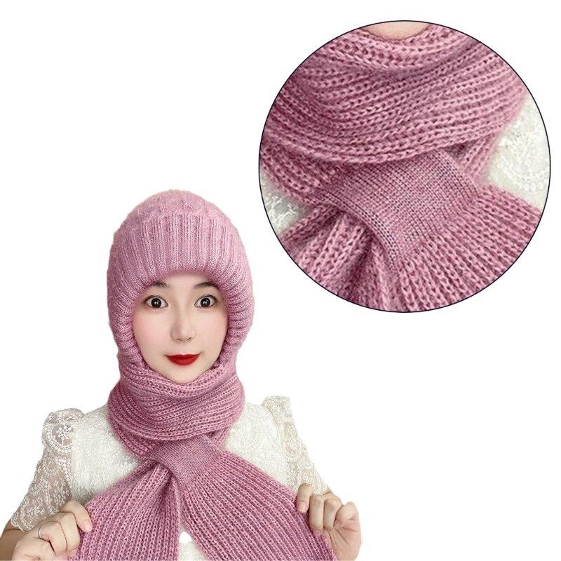 Windproof 2in1 Hat Scarf Suit Winter Teens Adult Warm Pullover Hat Supplies T8NB