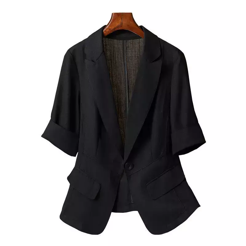 Women's Thin Suit Jacket Spring Summer Tops Korean Fashion Slim Fit Leisure Short Sleeve Jacket Office Lady Plus Size Designer