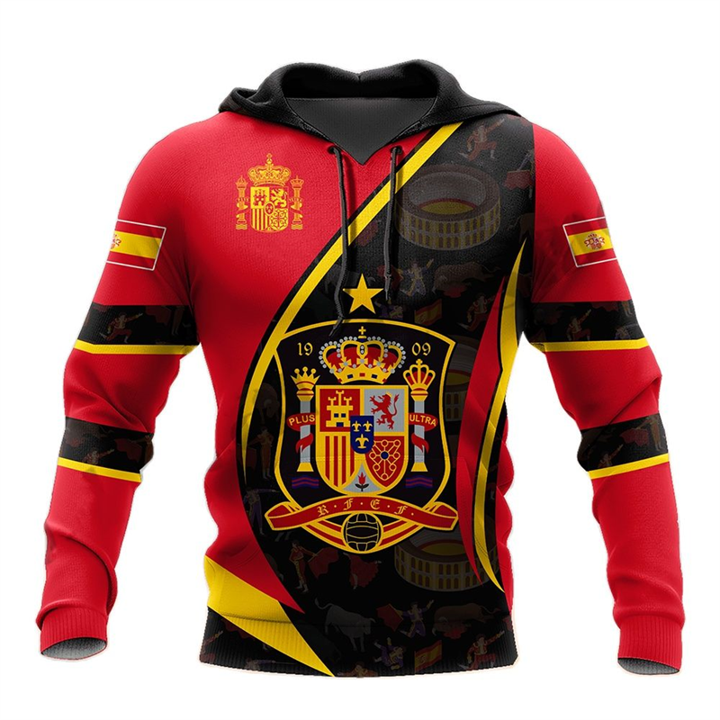 Толстовка с графическим изображением испанской эмблемы, Мужская одежда, популярный 3D стиль, новинка в Испании, женские толстовки в стиле Харадзюку, Модный пуловер y2k