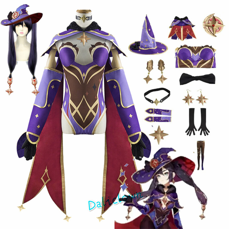 GenshinImpact Mona Cosplay Costume Halloween Carnival Party Sexy Dress Women Girls Uniform Cosplay Wig Shoes Accessories Outfit