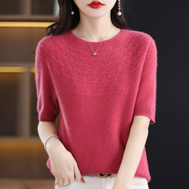 100 Cashmere knitwear women's Half Turtleneck Slimming Sweater Seamless Wool Knit Base Autumn/Winter Hollow-out Loose Top