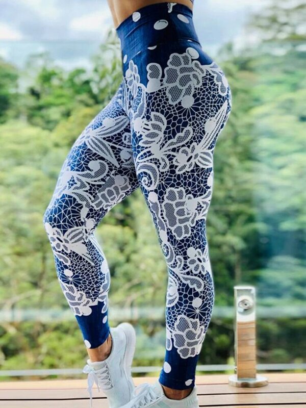 Ostenta leggings com impressão para mulheres, leggings de cintura alta, calças de ioga, academia e fitness