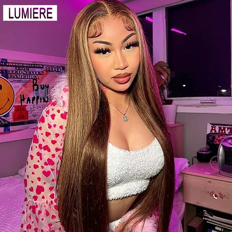 Lumiere 180% P4/27 Highlight Colored Wigs Lace Front Human Hair Wigs Brazilian Bone Straight Remy HD Lace Frontal Wigs For Women