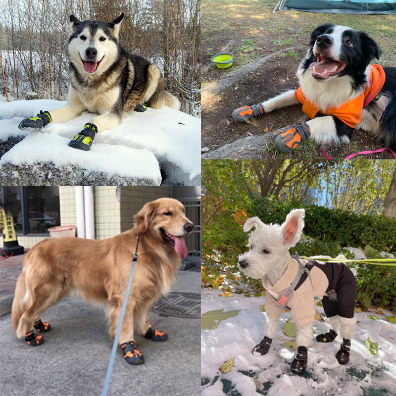 Winhyepet-zapatos impermeables para perros, botas cálidas antideslizantes con suela de TPR, calzado de nieve que protege los pies, 4 piezas, zapatos para mascotas para caminar y viajar