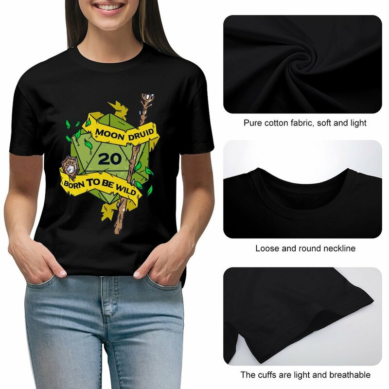 Camiseta de mesa RPG Moon druid-born To Be Wild para mujer, tops de verano, camisetas de talla grande, ajuste suelto