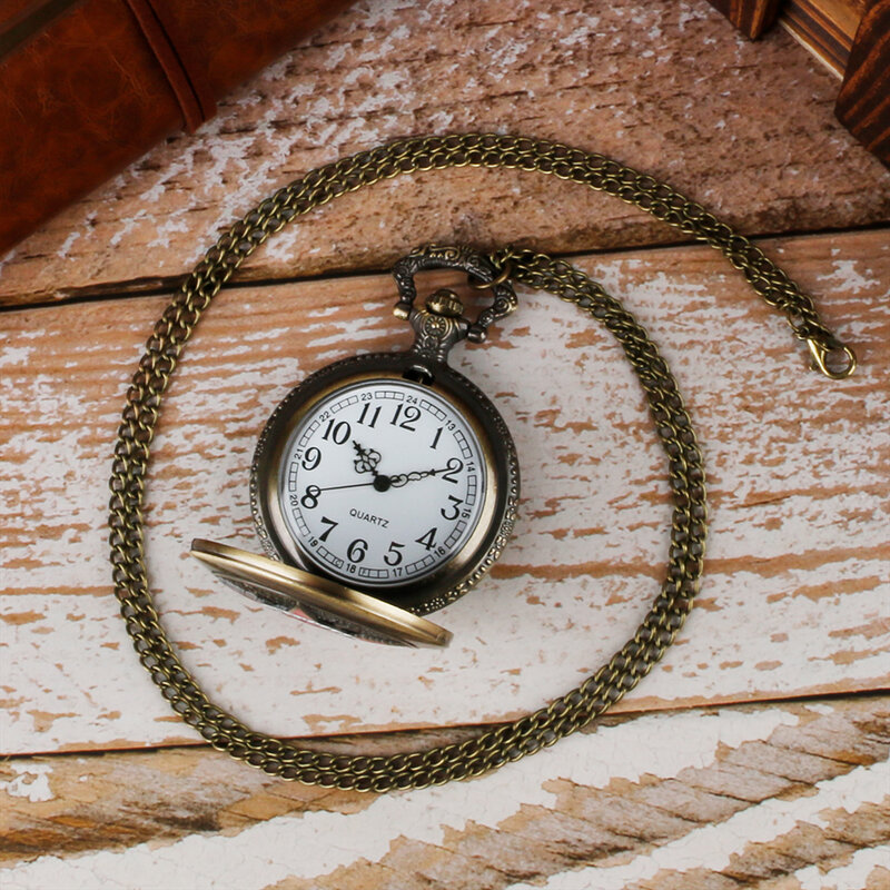 Antique Soviet Round Dial Men Women Analog Quartz Pocket Watch Necklace Chain