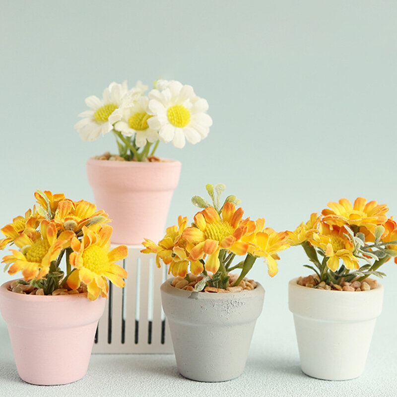 Daisy miniatura vaso de planta, vaso de flores, jardim bonsai, casa modelo, decoração brinquedo, casa acessórios, novo, 1:6, 1:8