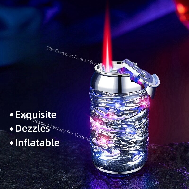 Creative Cans-shape Metal 3D Relief Dragon Lighter Colored Light Butane Red Jet Flame Portable Lighters Dragon Mens Gift Smoking