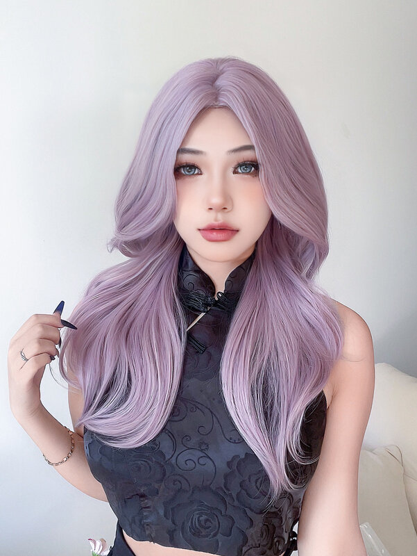 24 Zoll Taro Grey Farbe synthetische Perücken Mittelteil lange natürliche gewellte Haar Perücke für Frauen täglichen Gebrauch Cosplay Party hitze beständig