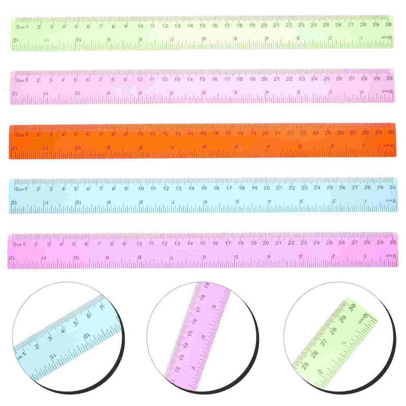 5 Pcs Creative Plastic Ruler Students Straight Rulers Colorful Portable Household Reusable Drawing Lightweight with Centimeters