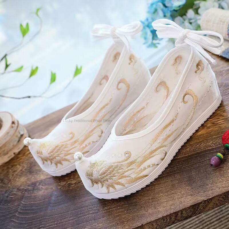 Mulheres Bordados Tecelagem Ouro Chinês Princesa Antiga Sapatos Qipao Hanfu Tang Dinastia Yue Ópera Dança Vintage Hanfu Shoes