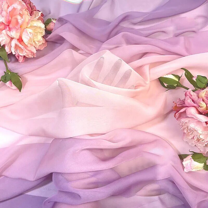 1x1.5m Gradient Chiffon Fabric Multicolor Brocade Silk Tulle Handmade DIY Ancient Hanfu Stage Dance Dress Wedding Decor Fabric