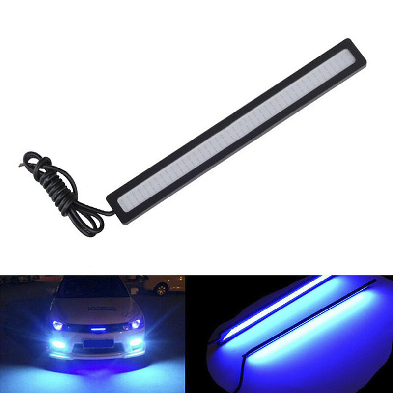 범용 자동차 COB LED 조명 DRL 안개 주행 램프, 방수 DC 12V 17cm, 블루 슈퍼 브라이트 슬림 라이트바, 1 개