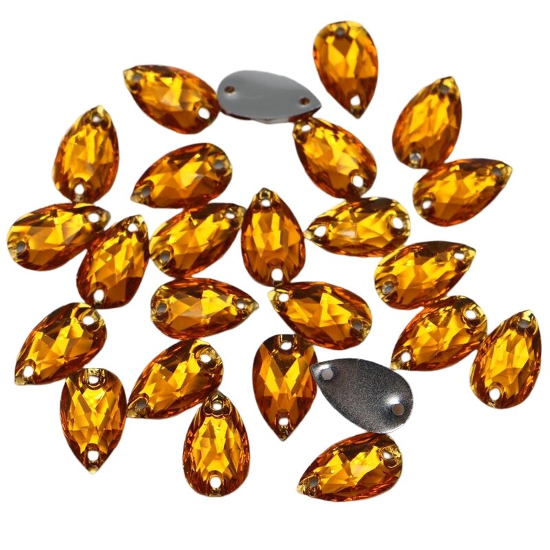Diamantes de imitación de resina en forma de lágrima para coser con dos agujeros piedras planas Strass para accesorios de ropa zapatos