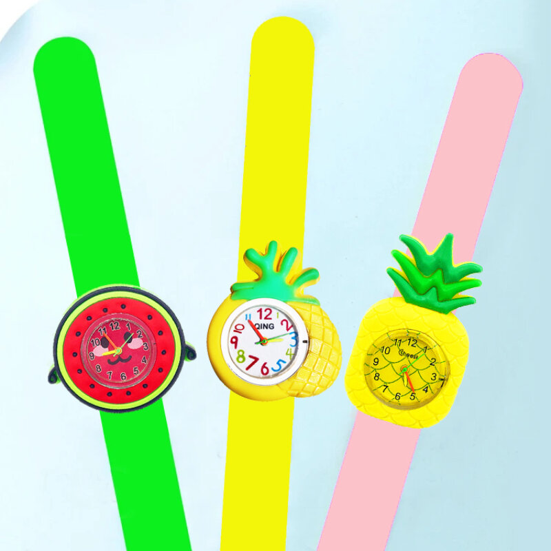 Relojes de pulsera para niñas, juguete de regalo para fiesta de jardín de infantes, reloj de pulsera Slap, flor de dibujos animados, fresa, relojes para niños