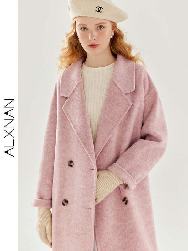 ALXNAN 레트로 롱 트위드 코트, 2024 가을 겨울 패션, 무릎 두꺼운 트위드 코트, 템퍼러먼트 의류, 여성 재킷, TM00611