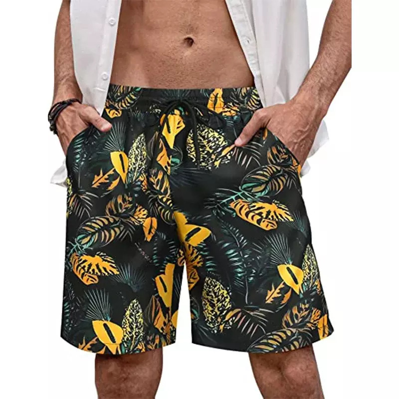 Short de plage imprimé en 3D pour hommes, short de plage de vacances hawaïennes, pantalon court décontracté, short de planche, maillot de bain bandage élastique, maillot de bain fleur