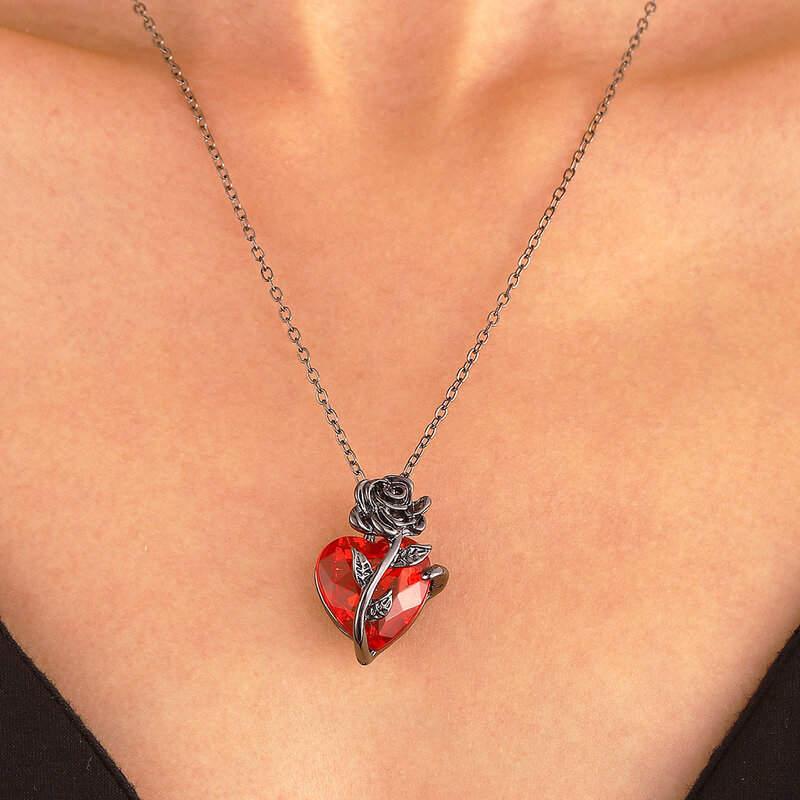 Gotycka róża czerwona miłość naszyjnik damska Y2K Grunge biżuteria delikatna srebrna kolorowa kolorowa personalizowane prezenty wisiorek z ludzkim sercem