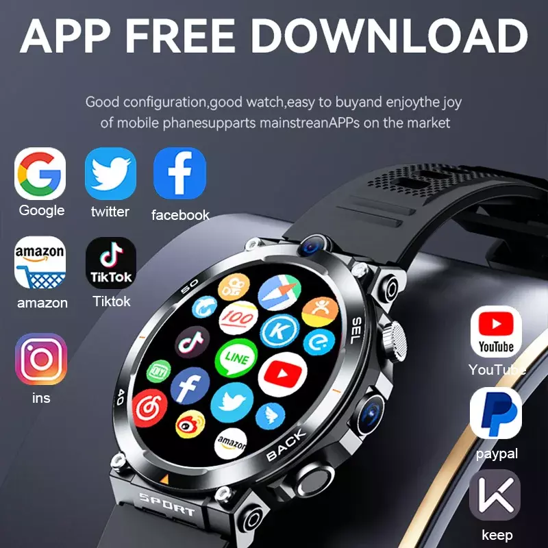 4G Smartwatch with Wifi Download APP Software Dual Camera Video Calls 1.39" Smart Watch for Men Supports Google Play Store