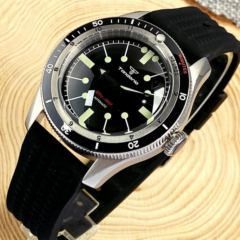 Tandorio Duiken Stalen Horloges Voor Mannen Nh35 Pt5000 Automatisch Polshorloge Koepel Saffier Glas Sunburst Rood/Blauw Wijzerplaat 120 Klikken