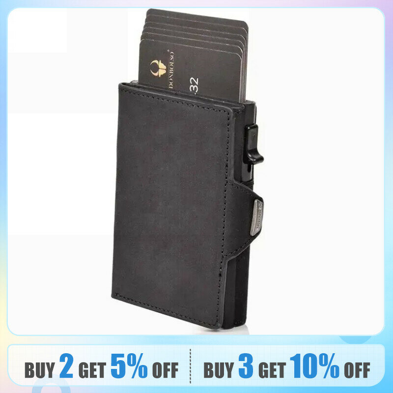 Men Purse Metal Leather Automatic Pop Up Box Purse Multi-card Position Large Capacity Card Clip Portable Moneyclip