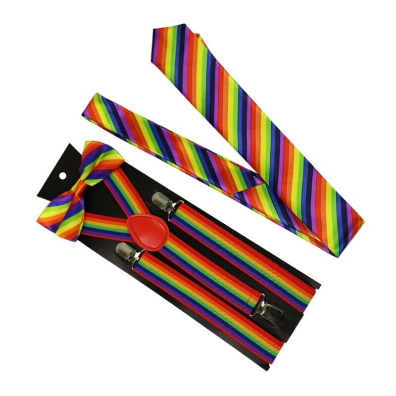 Tirantes con clip+corbata a rayas para disfraz niña, pajarita, corbatas para disfraces