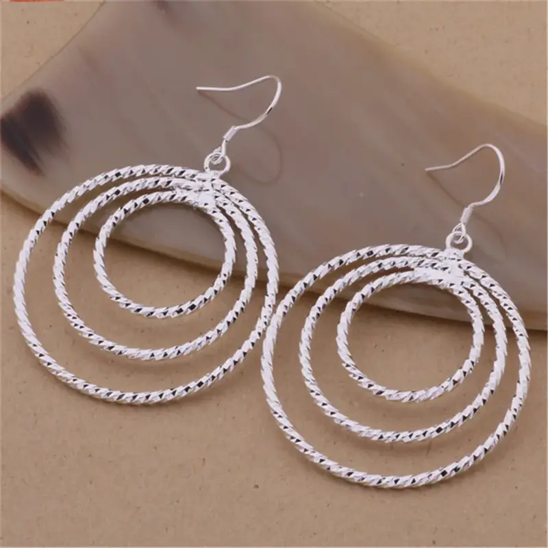 Charm 925 Sterling Silver Fashion Three circle big Earrings for Women High Quality Jewelry Party Gift drop earring wedding