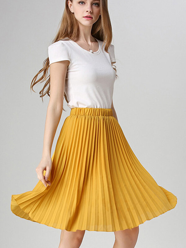 Women Chiffon Pleated Skirt Vintage High Waist Tutu Skirts Womens Saia Midi Rokken 2024 Summer Style Jupe Femme Skirt