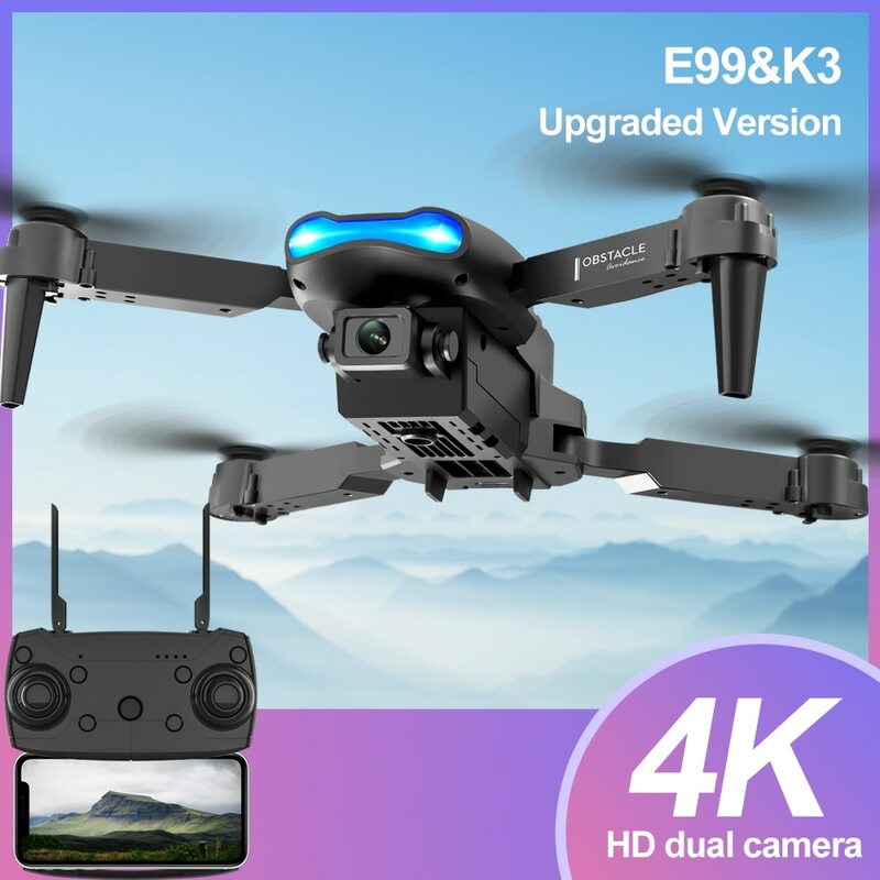 E99 K3 Pro Drone kamera 4k lipat, mainan helikopter Quadcopter fotografi udara Mini RC WIFI dengan Mode tahan ketinggian