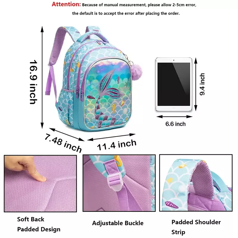 Детский комплект из рюкзака и сумки, водонепроницаемые школьные ранцы для девочек-подростков с рисунком русалки, школьные принадлежности