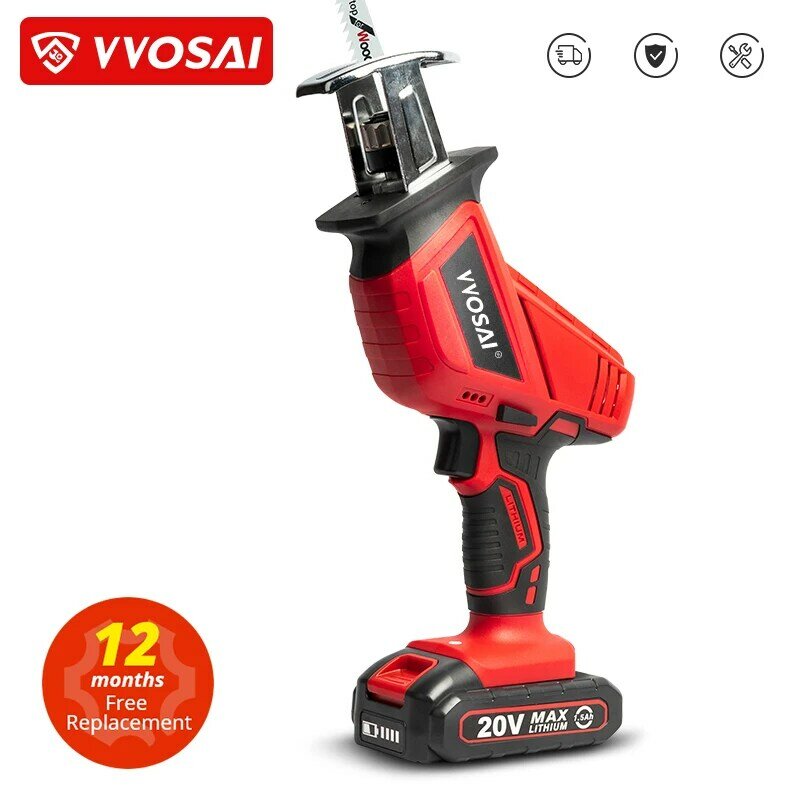 VVOSAI 20V Cordless Reciprocating Saw Adjustable Speed Electric Saw Saber Saw Portable for Wood Metal Cutting Chainsaw
