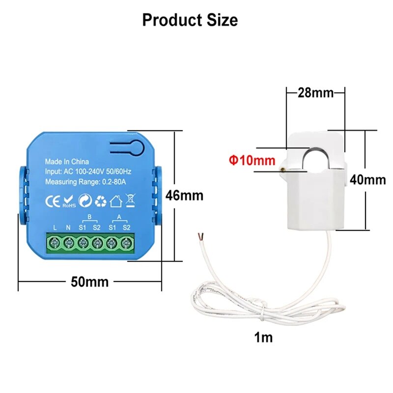 Tuya Smart Zigbee Energy Meter Bidirectional With Current Transformer Clamp App Monitor Power 80A Durable Easy To Use